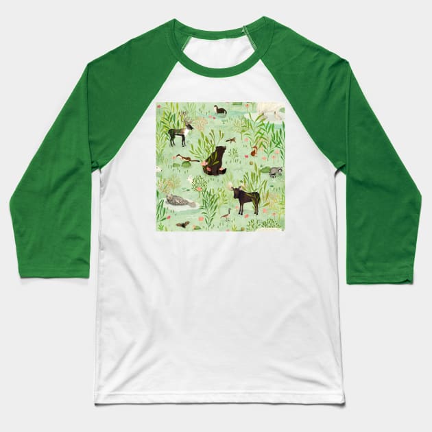 This wild life (Green) Baseball T-Shirt by katherinequinnillustration